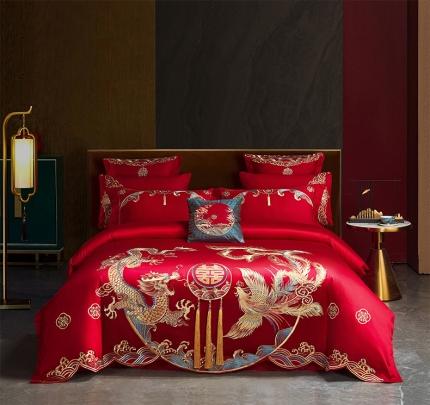 用心 2023新款全棉高端绣花龙凤婚庆四件套 龙凤百喜（彩）