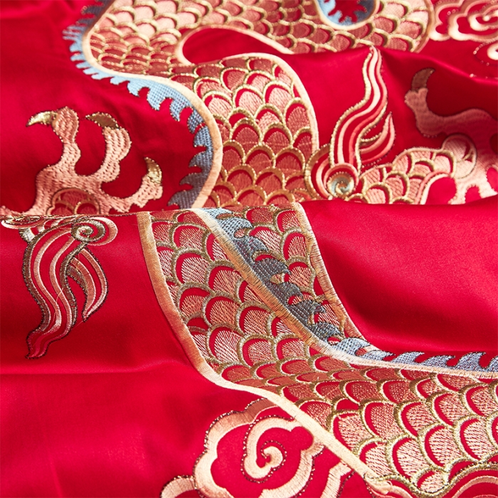 91家纺网 家纺一手货源 找家纺 用心 2023新款全棉高端绣花龙凤婚庆四件套 龙凤百喜（彩）