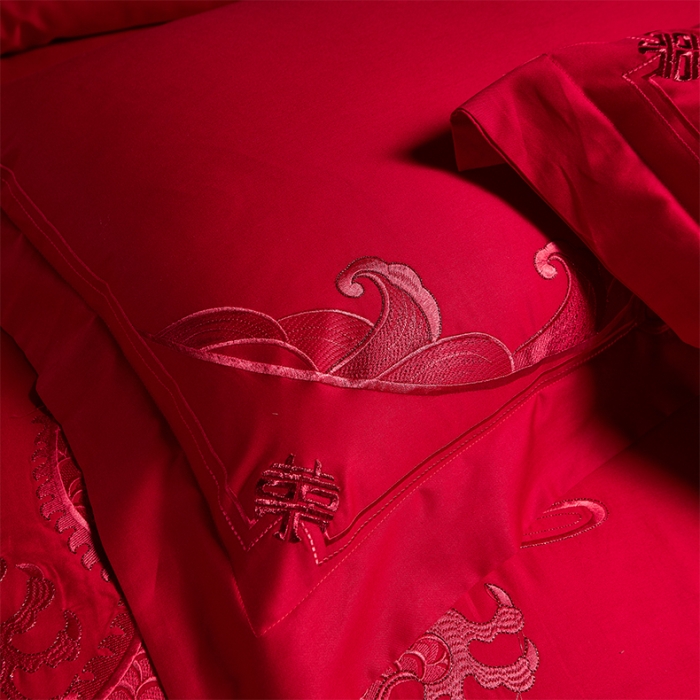91家纺网 家纺一手货源 找家纺 用心 2023新款全棉高端绣花龙凤婚庆四件套 龙凤百喜（红）