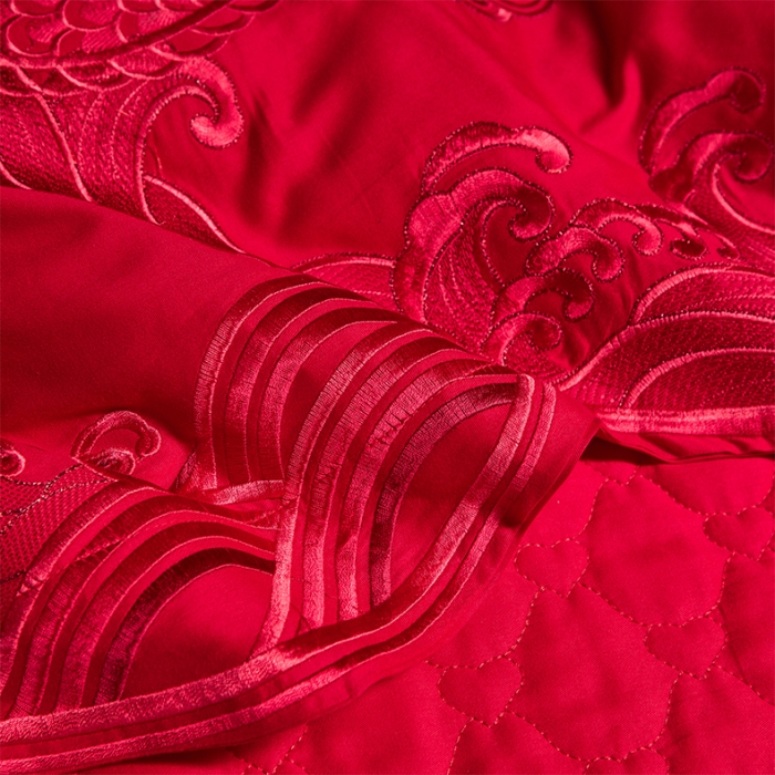 91家纺网 家纺一手货源 找家纺 用心 2023新款全棉高端绣花龙凤婚庆四件套 龙凤百喜（红）