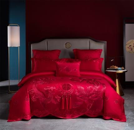 91家纺网 家纺一手货源 找家纺 （总）用心 2023新款全棉高端绣花龙凤婚庆四件套