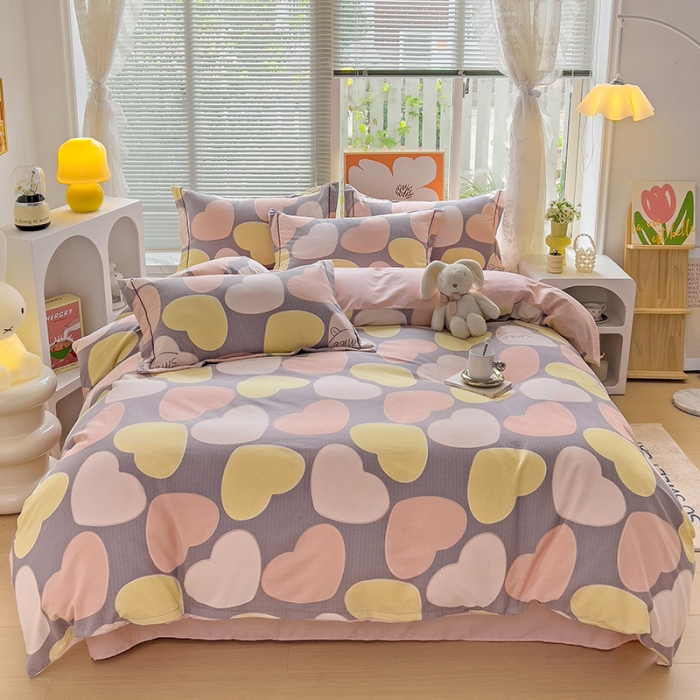 91家纺网 家纺一手货源 找家纺 棉生活 2023新款铂金全棉磨毛系列（AB版）四件套 爱恋粉