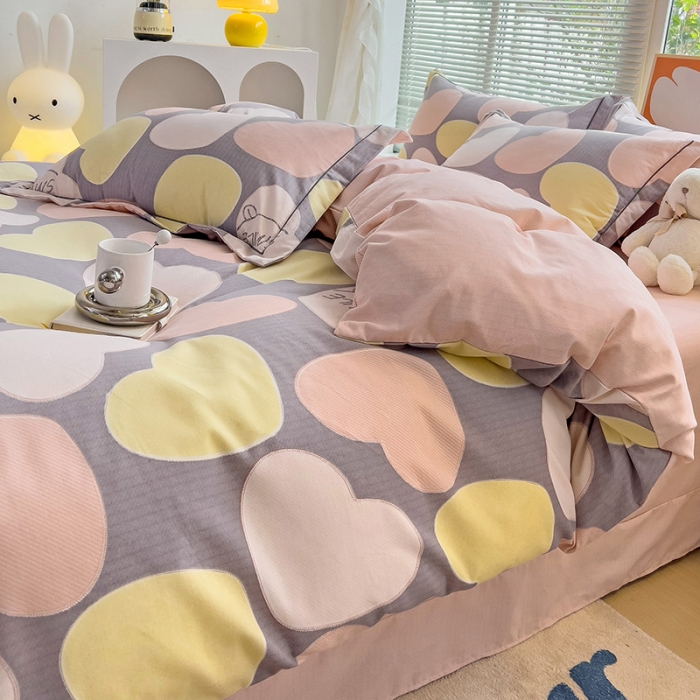 91家纺网 家纺一手货源 找家纺 棉生活 2023新款铂金全棉磨毛系列（AB版）四件套 爱恋粉