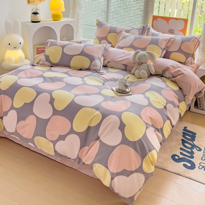 91家纺网 家纺一手货源 找家纺 棉生活 2023新款铂金全棉磨毛系列（AB版）四件套 爱恋粉