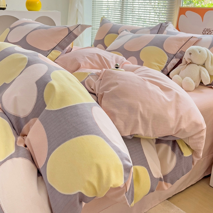 91家纺网 家纺一手货源 找家纺 棉生活 2023新款铂金全棉磨毛系列（AB版）四件套 爱恋粉