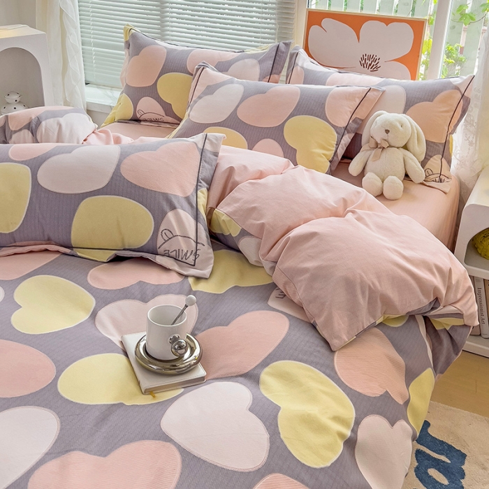 91家纺网 家纺一手货源 找家纺 棉生活 2023新款铂金全棉磨毛系列（AB版）四件套 爱恋粉