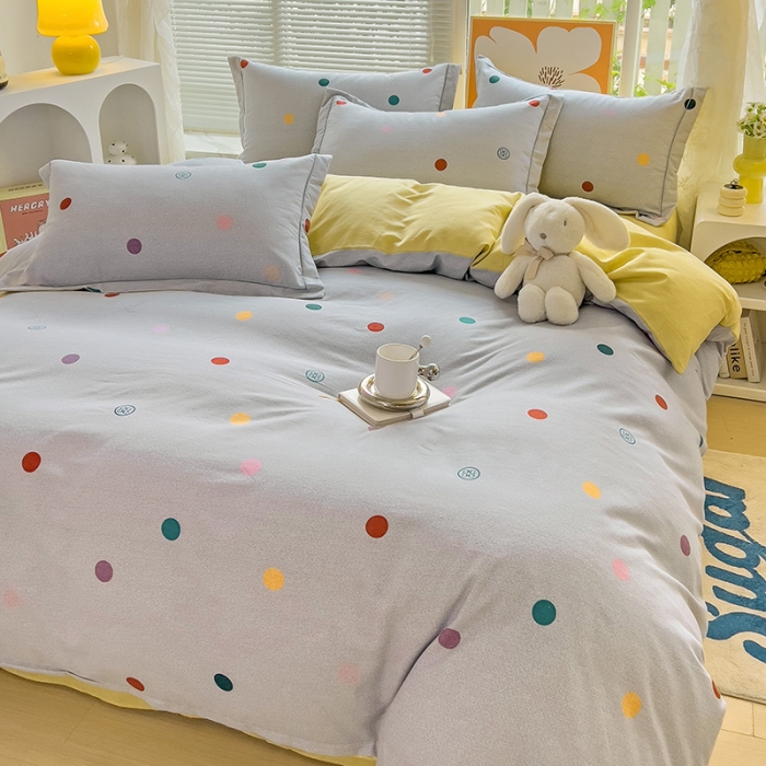 91家纺网 家纺一手货源 找家纺 棉生活 2023新款铂金全棉磨毛系列（AB版）四件套 彩色圈圈