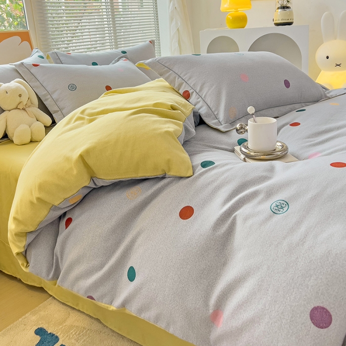 91家纺网 家纺一手货源 找家纺 棉生活 2023新款铂金全棉磨毛系列（AB版）四件套 彩色圈圈