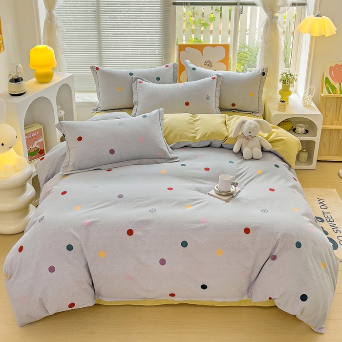 91家纺网 家纺一手货源 找家纺 棉生活 2023新款铂金全棉磨毛系列（AB版）四件套 彩色圈圈