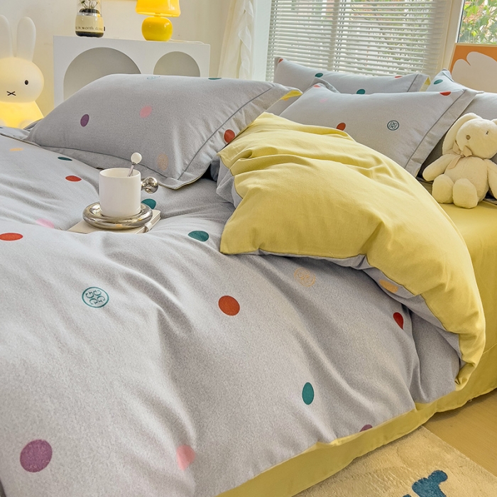 91家纺网 家纺一手货源 找家纺 棉生活 2023新款铂金全棉磨毛系列（AB版）四件套 彩色圈圈