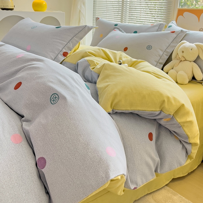 91家纺网 家纺一手货源 找家纺 棉生活 2023新款铂金全棉磨毛系列（AB版）四件套 彩色圈圈