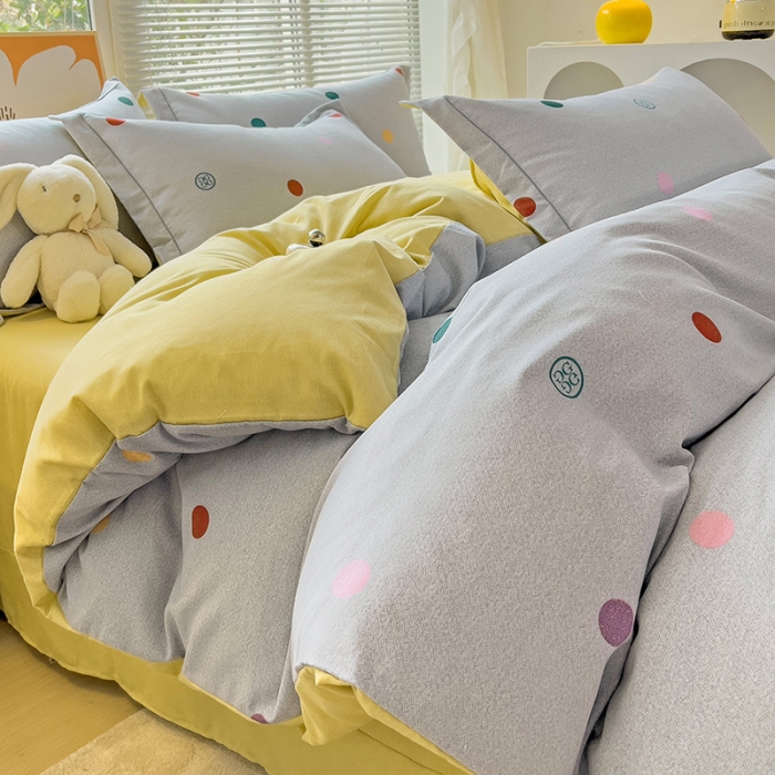 91家纺网 家纺一手货源 找家纺 棉生活 2023新款铂金全棉磨毛系列（AB版）四件套 彩色圈圈