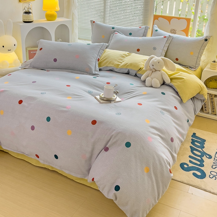 91家纺网 家纺一手货源 找家纺 棉生活 2023新款铂金全棉磨毛系列（AB版）四件套 彩色圈圈