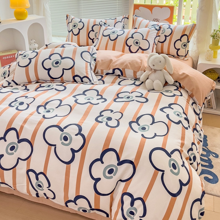 91家纺网 家纺一手货源 找家纺 棉生活 2023新款铂金全棉磨毛系列（AB版）四件套 朵朵花开