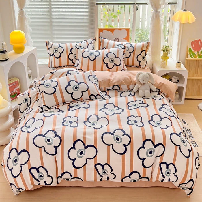 91家纺网 家纺一手货源 找家纺 棉生活 2023新款铂金全棉磨毛系列（AB版）四件套 朵朵花开