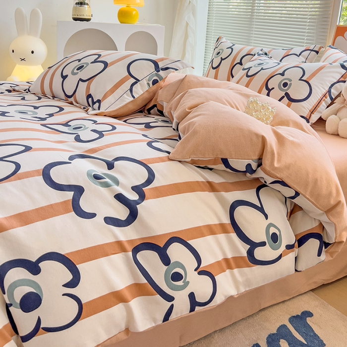 91家纺网 家纺一手货源 找家纺 棉生活 2023新款铂金全棉磨毛系列（AB版）四件套 朵朵花开