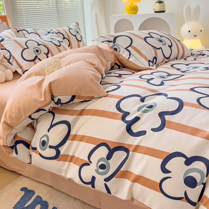 91家纺网 家纺一手货源 找家纺 棉生活 2023新款铂金全棉磨毛系列（AB版）四件套 朵朵花开