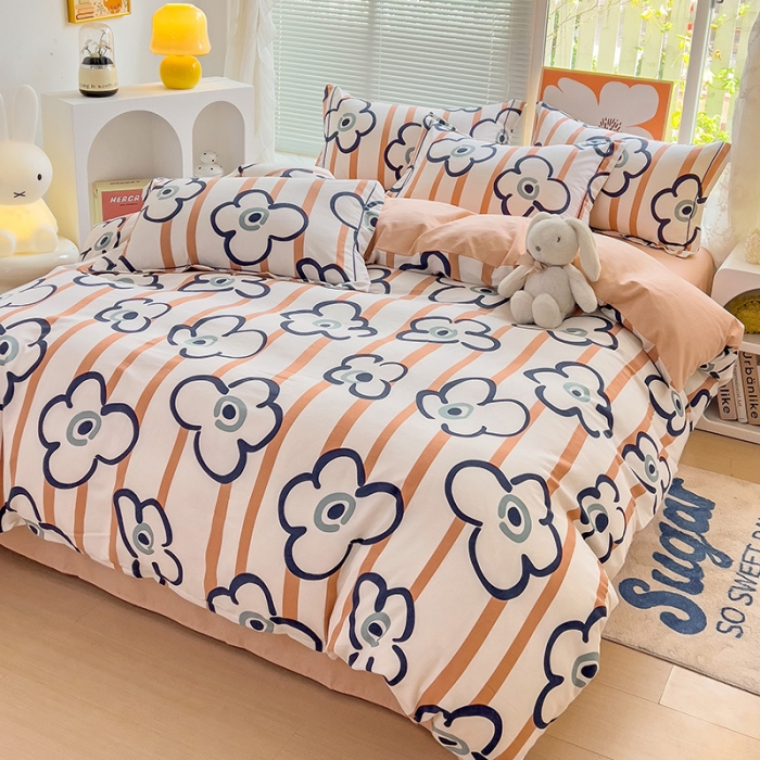 91家纺网 家纺一手货源 找家纺 棉生活 2023新款铂金全棉磨毛系列（AB版）四件套 朵朵花开