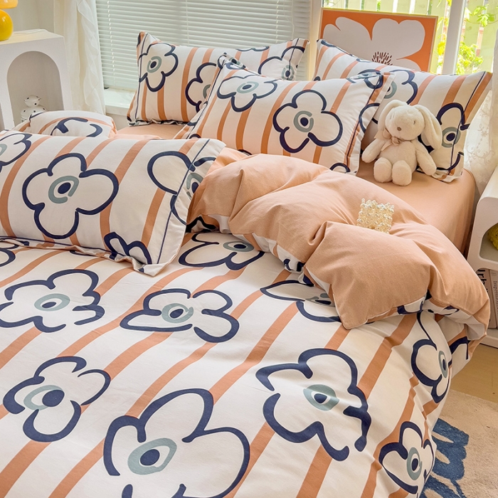 91家纺网 家纺一手货源 找家纺 棉生活 2023新款铂金全棉磨毛系列（AB版）四件套 朵朵花开