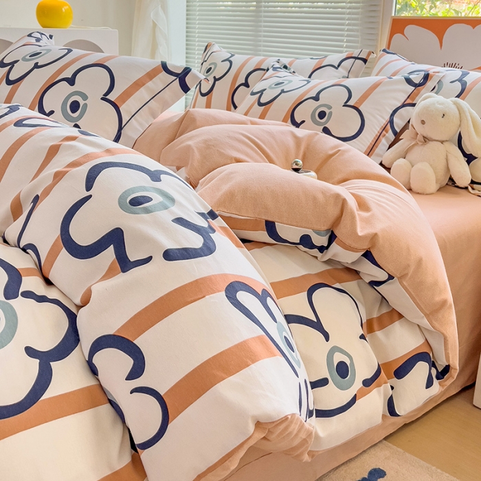 91家纺网 家纺一手货源 找家纺 棉生活 2023新款铂金全棉磨毛系列（AB版）四件套 朵朵花开