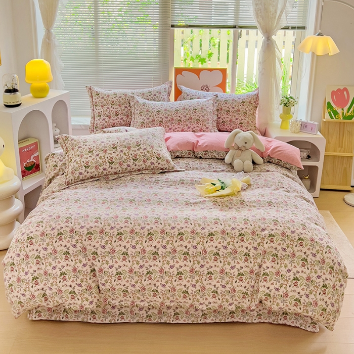 91家纺网 家纺一手货源 找家纺 棉生活 2023新款铂金全棉磨毛系列（AB版）四件套 梵希粉