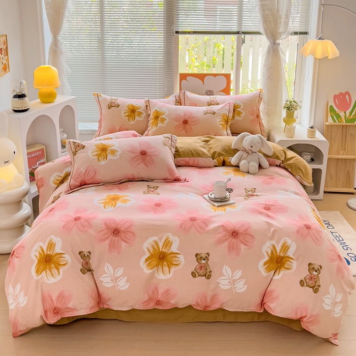 91家纺网 家纺一手货源 找家纺 棉生活 2023新款铂金全棉磨毛系列（AB版）四件套 花依恋