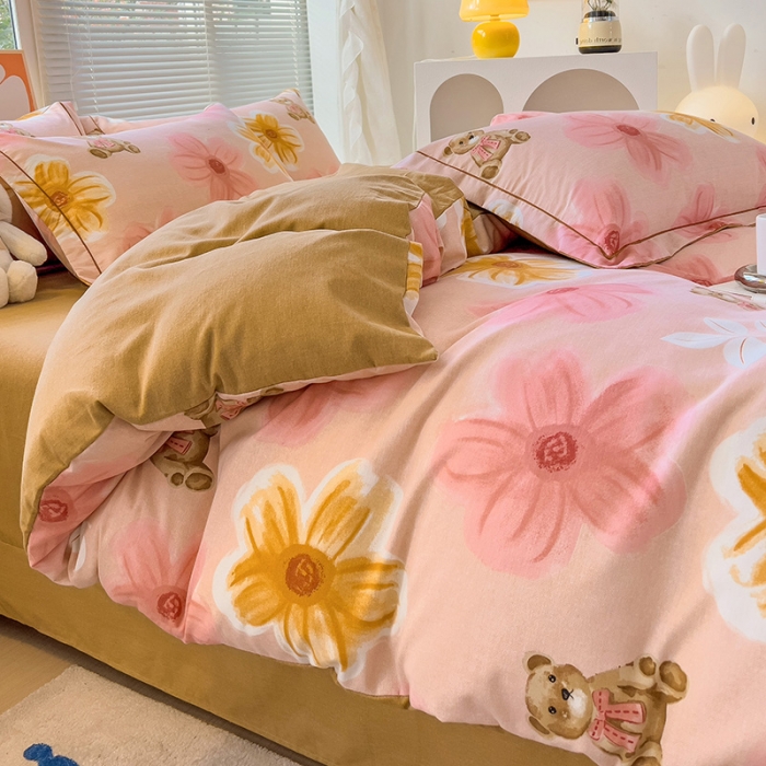 91家纺网 家纺一手货源 找家纺 棉生活 2023新款铂金全棉磨毛系列（AB版）四件套 花依恋