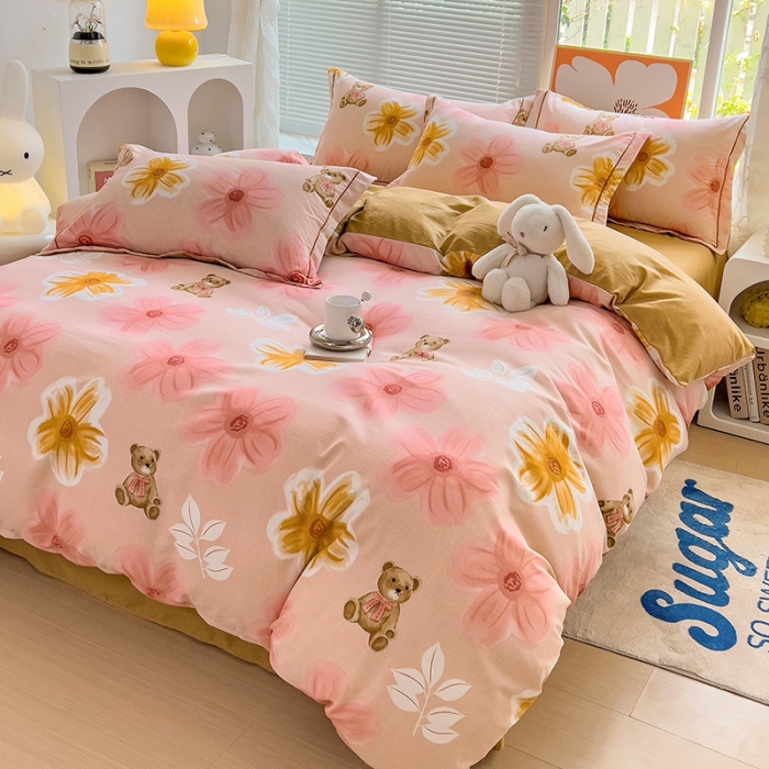 91家纺网 家纺一手货源 找家纺 棉生活 2023新款铂金全棉磨毛系列（AB版）四件套 花依恋