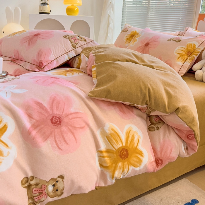 91家纺网 家纺一手货源 找家纺 棉生活 2023新款铂金全棉磨毛系列（AB版）四件套 花依恋