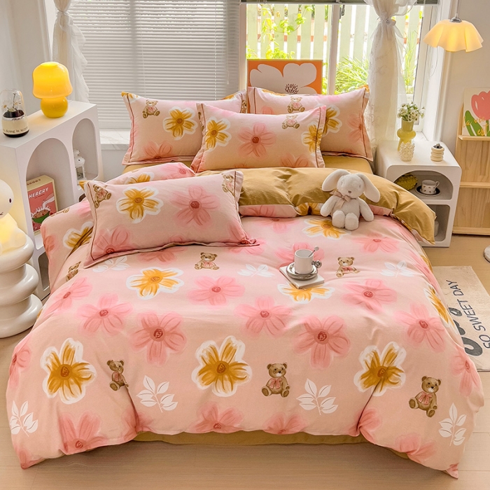 91家纺网 家纺一手货源 找家纺 棉生活 2023新款铂金全棉磨毛系列（AB版）四件套 花依恋