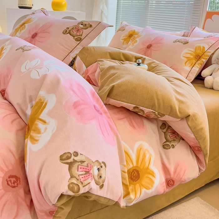 91家纺网 家纺一手货源 找家纺 棉生活 2023新款铂金全棉磨毛系列（AB版）四件套 花依恋