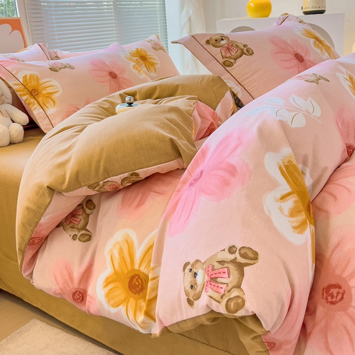 91家纺网 家纺一手货源 找家纺 棉生活 2023新款铂金全棉磨毛系列（AB版）四件套 花依恋