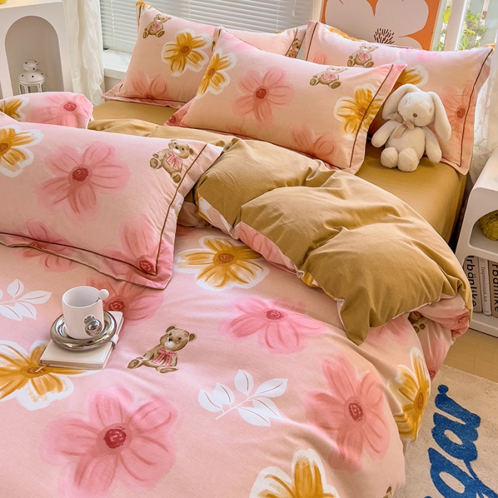 91家纺网 家纺一手货源 找家纺 棉生活 2023新款铂金全棉磨毛系列（AB版）四件套 花依恋