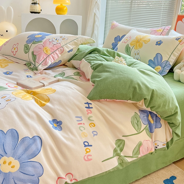 91家纺网 家纺一手货源 找家纺 棉生活 2023新款铂金全棉磨毛系列（AB版）四件套 花园兔