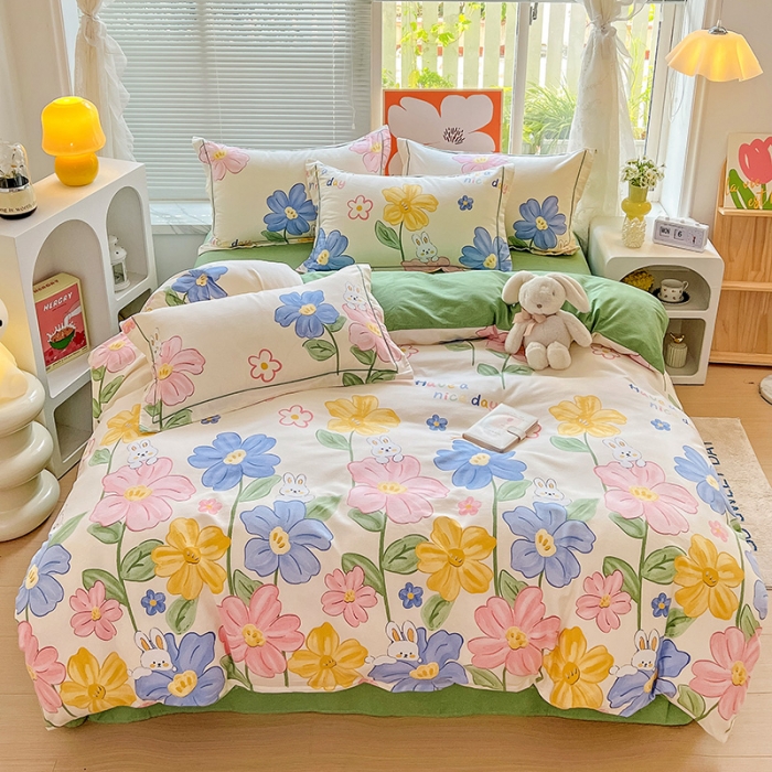 91家纺网 家纺一手货源 找家纺 棉生活 2023新款铂金全棉磨毛系列（AB版）四件套 花园兔