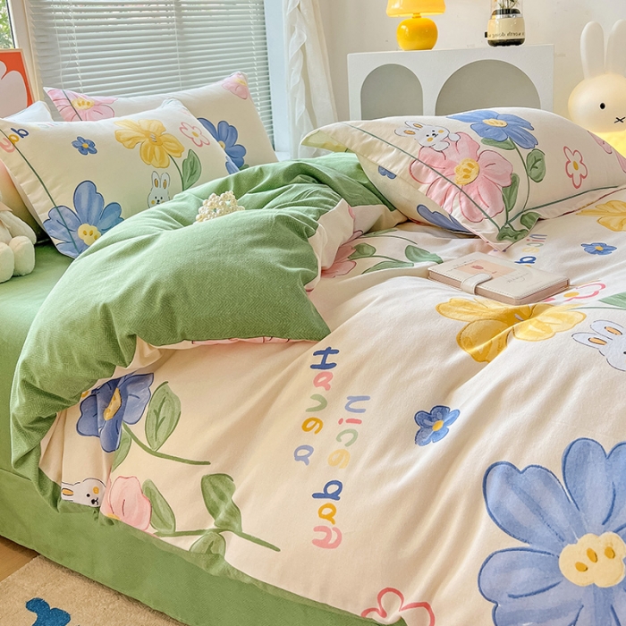 91家纺网 家纺一手货源 找家纺 棉生活 2023新款铂金全棉磨毛系列（AB版）四件套 花园兔