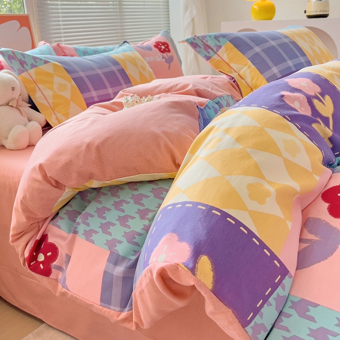 91家纺网 家纺一手货源 找家纺 棉生活 2023新款铂金全棉磨毛系列（AB版）四件套 花之恋