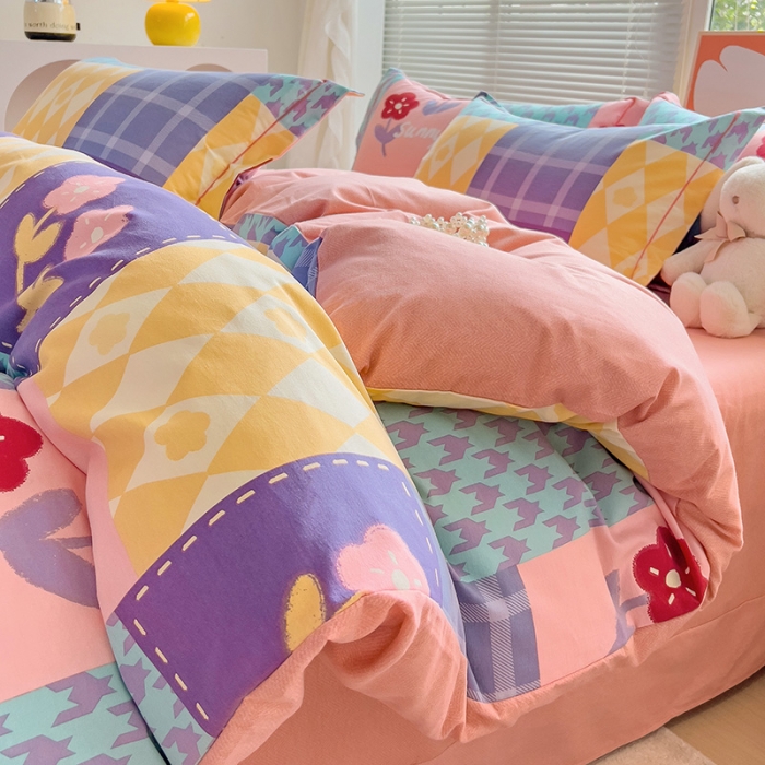 91家纺网 家纺一手货源 找家纺 棉生活 2023新款铂金全棉磨毛系列（AB版）四件套 花之恋