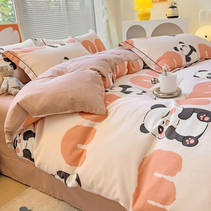 91家纺网 家纺一手货源 找家纺 棉生活 2023新款铂金全棉磨毛系列（AB版）四件套 萌萌熊猫