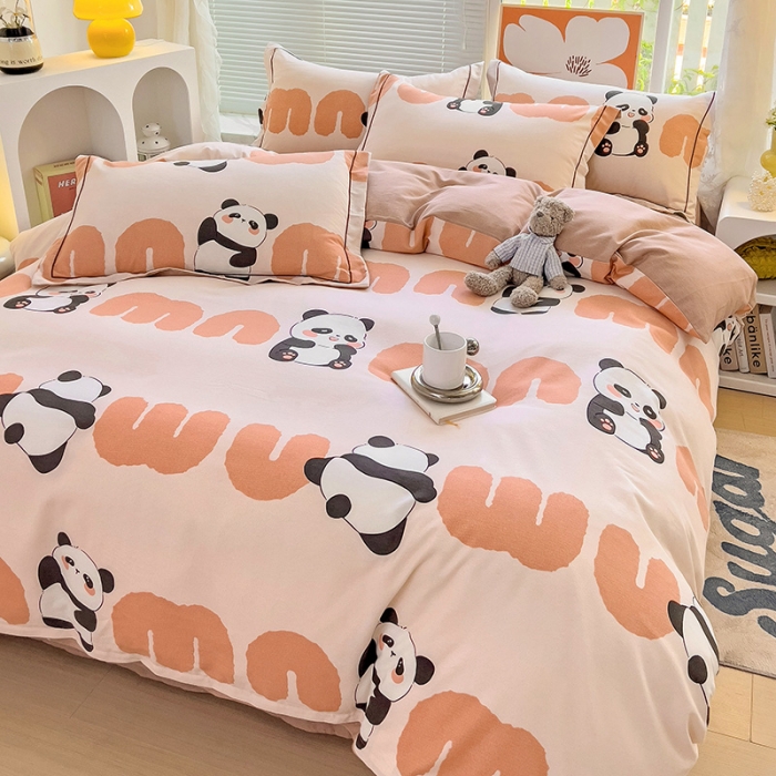 91家纺网 家纺一手货源 找家纺 棉生活 2023新款铂金全棉磨毛系列（AB版）四件套 萌萌熊猫