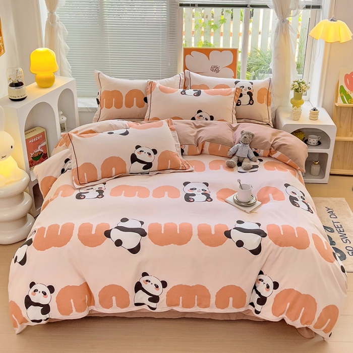 91家纺网 家纺一手货源 找家纺 棉生活 2023新款铂金全棉磨毛系列（AB版）四件套 萌萌熊猫
