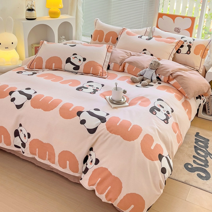 91家纺网 家纺一手货源 找家纺 棉生活 2023新款铂金全棉磨毛系列（AB版）四件套 萌萌熊猫