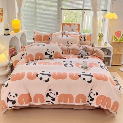 棉生活 2023新款铂金全棉磨毛系列（AB版）四件套 萌萌熊猫