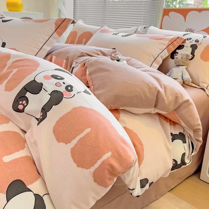 91家纺网 家纺一手货源 找家纺 棉生活 2023新款铂金全棉磨毛系列（AB版）四件套 萌萌熊猫