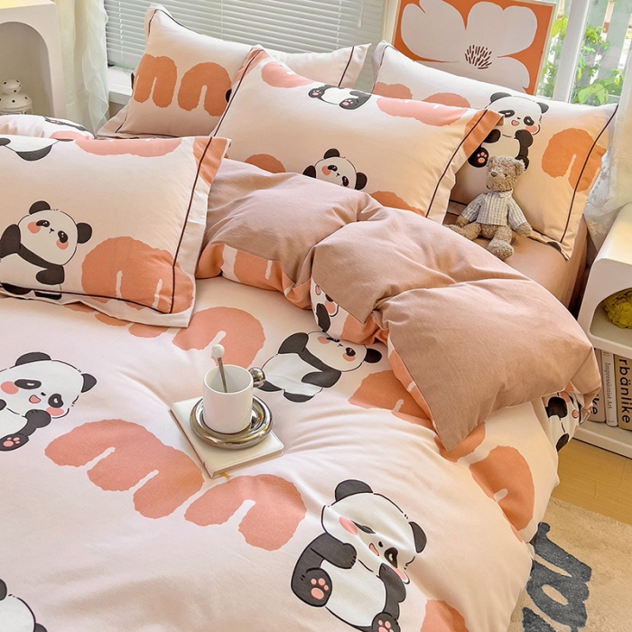 91家纺网 家纺一手货源 找家纺 棉生活 2023新款铂金全棉磨毛系列（AB版）四件套 萌萌熊猫