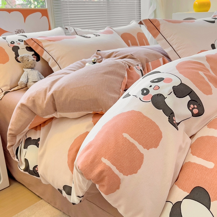 91家纺网 家纺一手货源 找家纺 棉生活 2023新款铂金全棉磨毛系列（AB版）四件套 萌萌熊猫