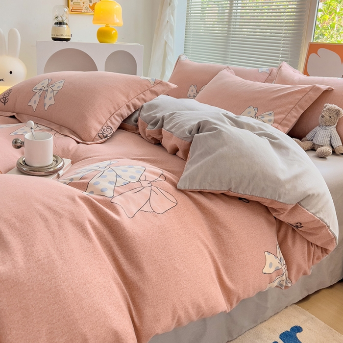 91家纺网 家纺一手货源 找家纺 棉生活 2023新款铂金全棉磨毛系列（AB版）四件套 甜美波点