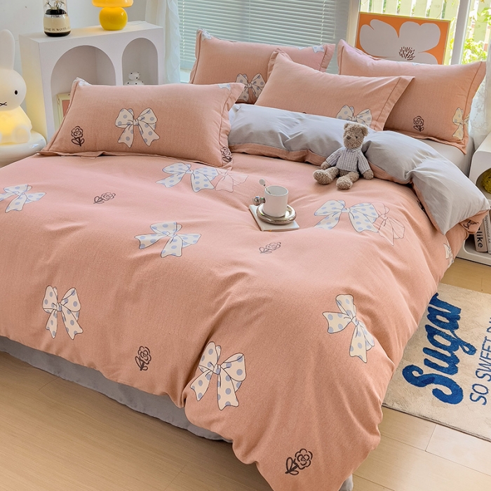 91家纺网 家纺一手货源 找家纺 棉生活 2023新款铂金全棉磨毛系列（AB版）四件套 甜美波点