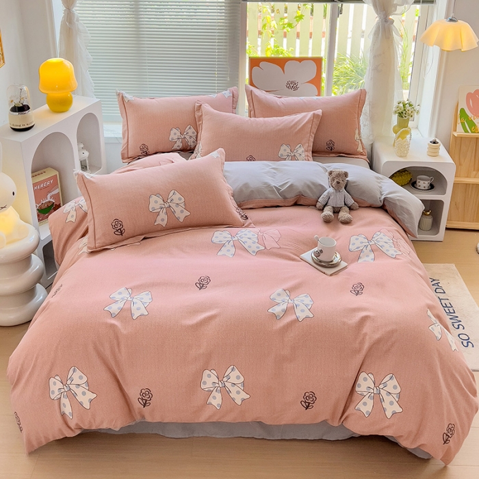 91家纺网 家纺一手货源 找家纺 棉生活 2023新款铂金全棉磨毛系列（AB版）四件套 甜美波点