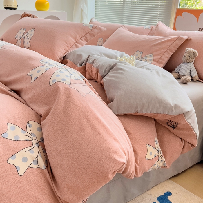 91家纺网 家纺一手货源 找家纺 棉生活 2023新款铂金全棉磨毛系列（AB版）四件套 甜美波点